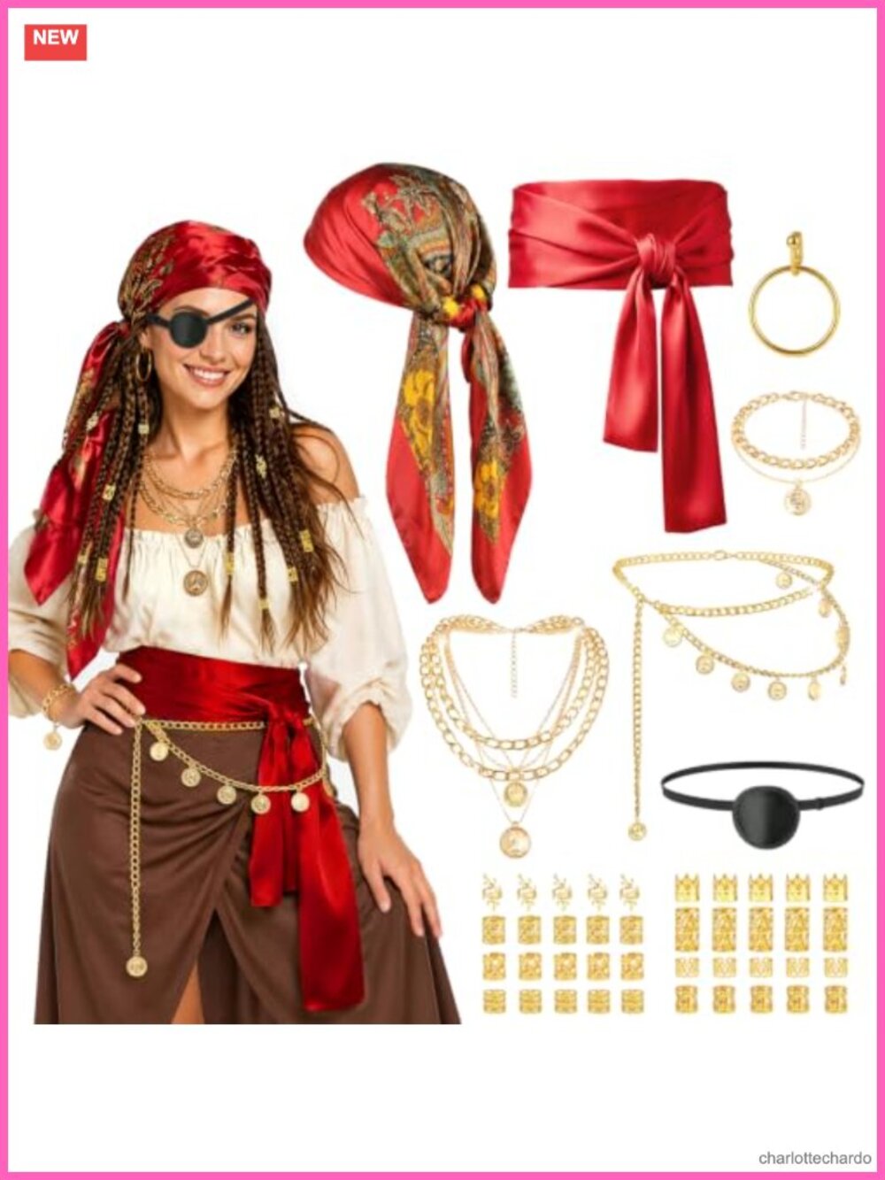 Pirate Accessories Set Women Halloween Costume Scarf Sash Jewelry